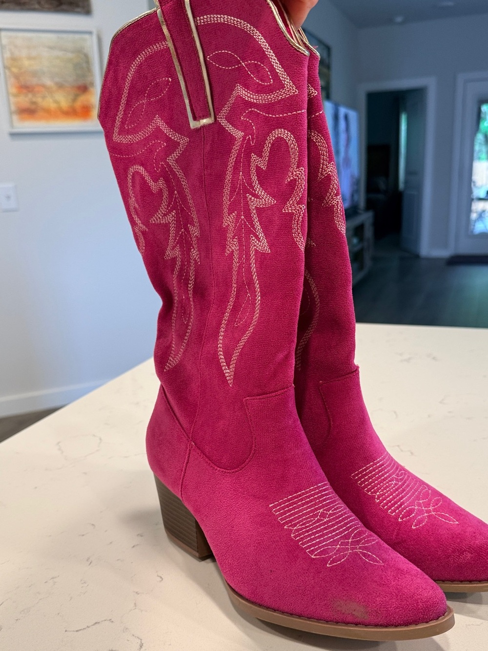 Women's Fuchsia Suede Western Boots - Stylish Pink Cowboy Boot - Picture 2 of 5